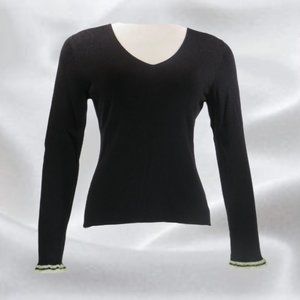 INC Black V Neck Long Sleeve Top in Size Medium